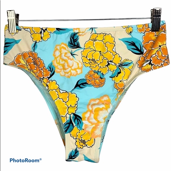 The Bikini Lab Other - Orange Floral High Waist Cheeky Bikini Bottoms -36